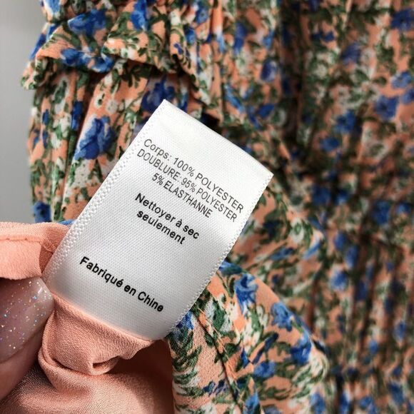 ASTR The Label Ruffle Ruched Short Sleeve Top‎ PEACH BLUE DITSY M - Picture 7 of 8